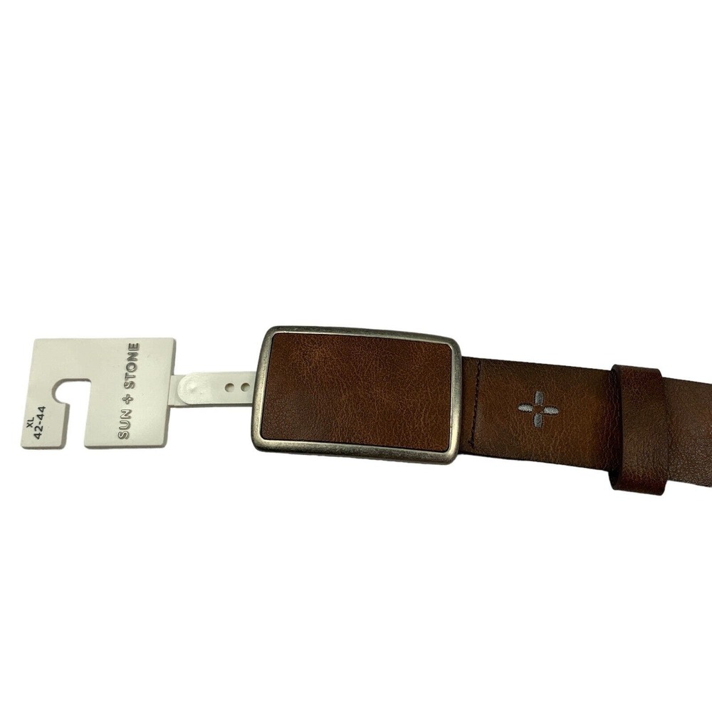 Sun + Stone Mens Faux Leather Plaque Buckle Belt Brown XL 42-44